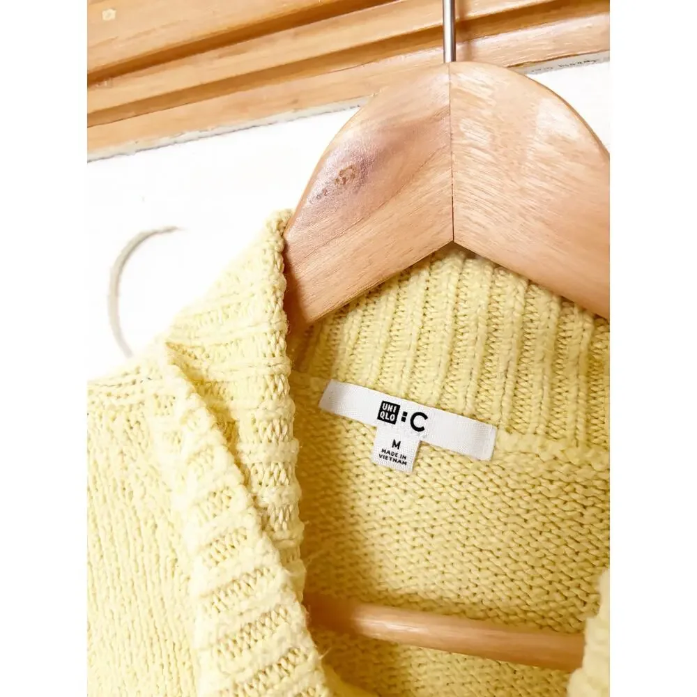 UNIQLO C Turtleneck Sweater Yellow Cotton Blend Tunic Knit Soft Cozy Size M